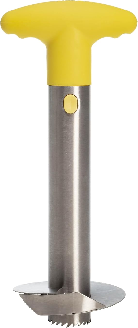 Tasty Pineapple Slicer, Stainless Steel with Non-Slip Handle, Cores & Slices Pineapples into Even Rings in Seconds, Easy to Use, Yellow
