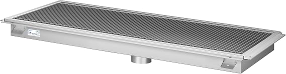 18" x 48" Stainless Steel Floor Trough Drain, 14-Gauge with Subway-Style Grating & Removable Drain Basket, NSF Listed (KM-FTG-1848)
