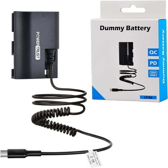 LP-E6 LP-E6N Dummy Battery with USB Type-C Spring Power Cable Compatible with Canon EOS R, Ra, R3, R5, R6, R6 II, R7, 5D Mark II III IV, 5DS R, 6D Mark II, 7D Mark II, 60D, 70D, 80D Camera