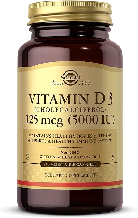Solgar Vitamin D3 Cholecalciferol 125 mcg 5000 IU, 240 Vegetable Capsules - Helps Maintain Healthy Bones & Teeth - Immune System Support - Non-GMO, Gluten Free - 240 Total Servings