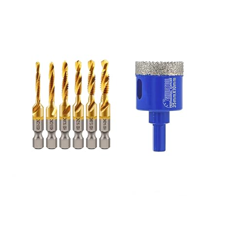 Combination Drill and Tap Bit Set,Titanium Coated Tapping Bit Tool 6pcs SAE Screw tap Drill bit for Drilling Tapping, Countersinking on Electric Drill or Tapping Machine