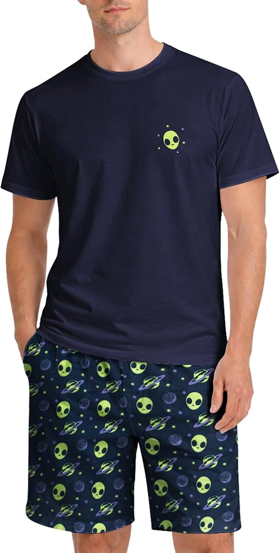 Yoimira Mens Soft Pajama Set Short/Long Sleeve 2 Piece PJs with Pockets