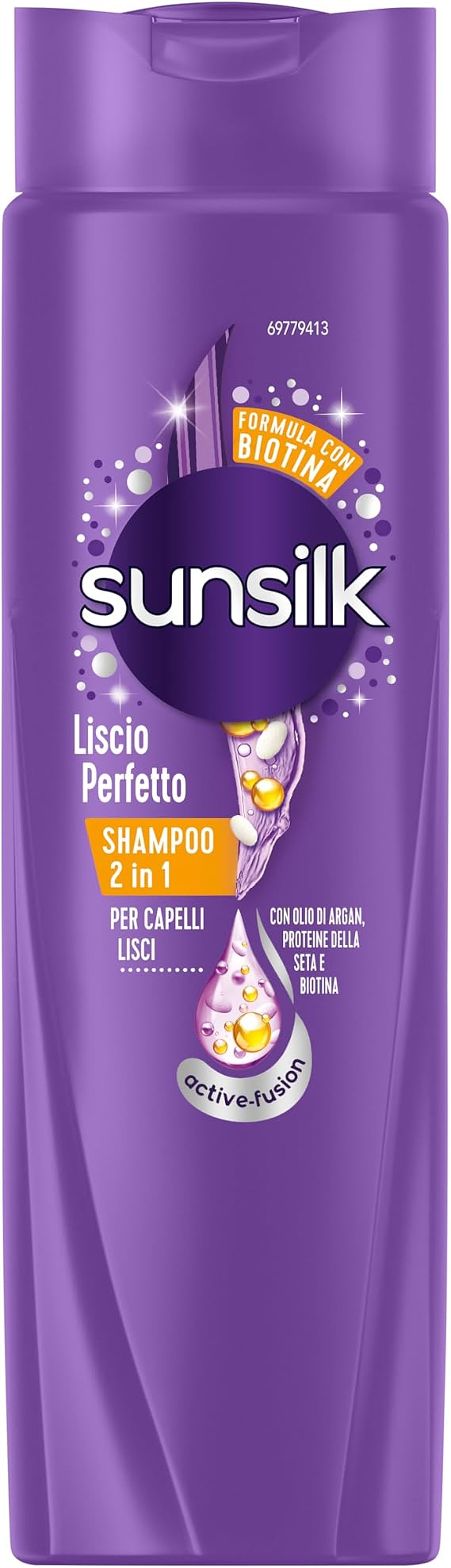 Sunsilk, Perfect smooth shampoo 2-in-1, shampoo and balm for long and silky smooth hair, formula Active Fusion with argan oil, silk protein and biotin for visibly healthy hair, 250 ml