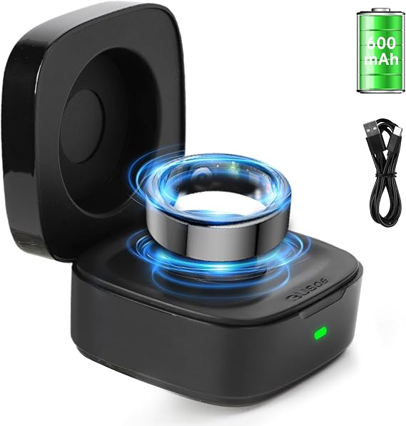 Wireless Charging Case Compatible with Oura Ring Gen 3 Charger Size 7 | 600mAh Portable Travel Charging Box with USB-C Cable & Indicator Light, Essential for Smart Oura Ring 3 Users, Black