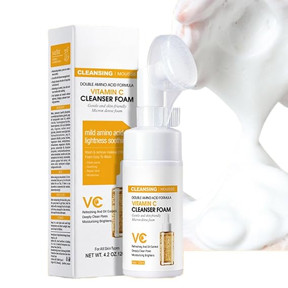 Vitamin C Face Wash - Foaming Facial Cleanser - Extracts Built In Silicone Face Brush, with Vitamin C, Gentle Face Wash for Acne-Prone Skin,Face Cleanser for Women & Men