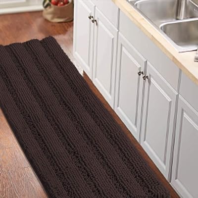 Turquoize Bathroom Runner Rug Extra Long Chenille Area Rug Non-Slip Brown Bath Room Rug Shag Shower Mat Bathroom Rugs Kitchen Rugs Washable Bath Mats for Kitchen 59 x 20 inches, Brown