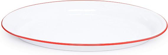 Crow Canyon Home Enamelware Oval Platter, 17.5 inch, Vintage White/Red