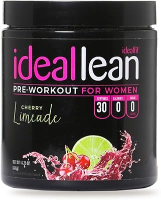 IdealLean, Best Pre Workout for Women - Energy Boost, Increase Training Intensity, Mental Focus, Results, Beta-Alanine, Low Calorie & Healthy, 30 - Servings Cherry Limeade