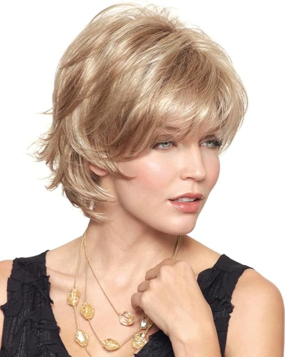 Sky Avg Cap Wig Color Creamy Toffee Rooted - Noriko Wigs Short 5 Razored Bob Feathered Layers Wispy Ends Synthetic Open Weft