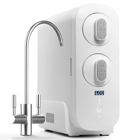 RO Reverse Osmosis Water Filtration System, Countertop or Under Sink Tankless Purifier, 1.5:1 Drain Ratio, 600 GPD, TDS Reduction, Faucet Included