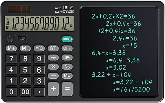 Büyük El Yazma LCD Not Defteri ile 12 Basamaklı Masaüstü Hesap Makinesi. Ofis, Okul, Ev için Güneş Enerjili Standart Fonksiyon Hesaplayıcısı