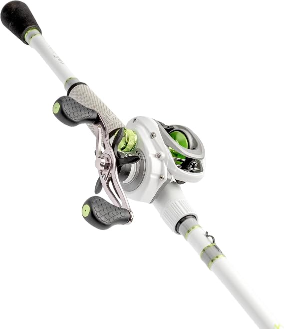Lew's Lews MACH 1 Baitcast Reel and Fishing Rod Combo, 1-Piece IM7 Graphite Rod, 7+1 Bearings, 7.5:1 Gear Ratio, White/Black/Gray/Green