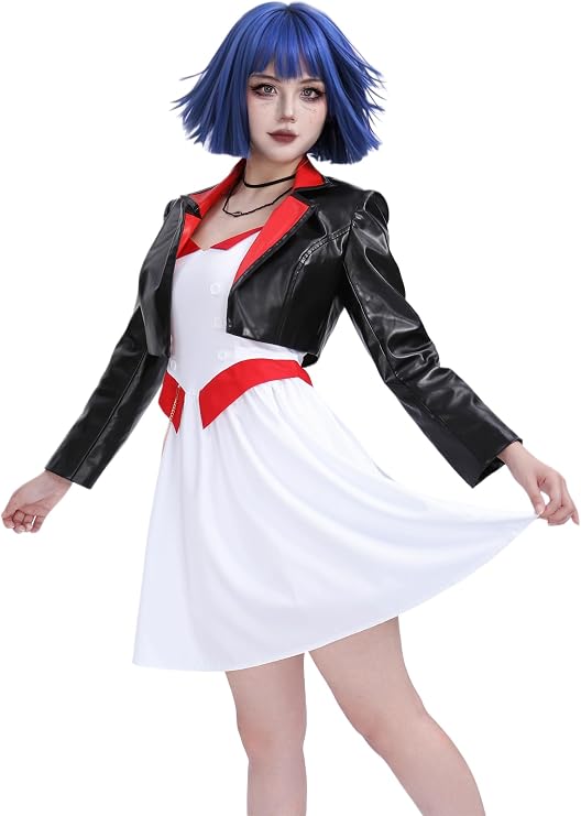 DAZCOS Women's Cosplay Anime Dance Costume Full Sets Outfit Black Jacket with Dress for Christmas Halloween Party