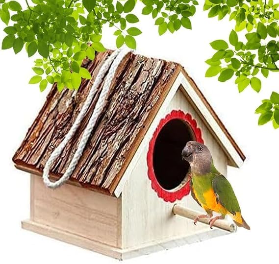 kathson Parakeet Nesting Box Wood Bird House for Cage Wooden Parrot Nest Breeding Mating Box for Lovebirds Cockatiel Canary Finch Budgie and Small and Medium-Sized Birds