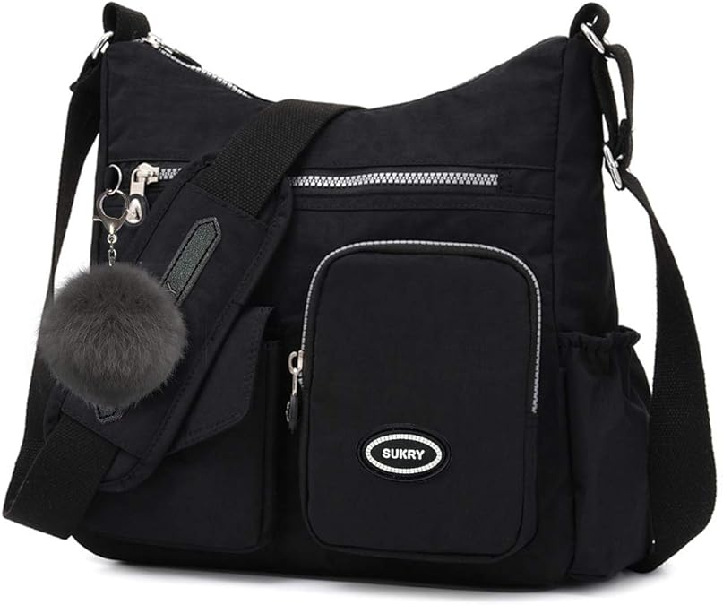 SUKRY Nylon Crossbody Bag for Women with Anti theft RFID Pocket, Waterproof Shoulder Bag Travel Purses and Handbag