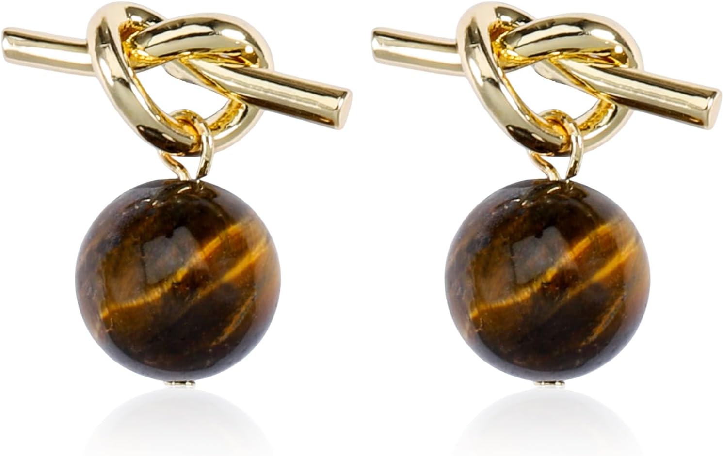 IDOKAWA Natural Tiger Eye 5-12mm Roundelle Beads Earring Gold Plated Dangle Drop Earrings Gold Hoop Stud Earrings for Women Fashion Jewelry