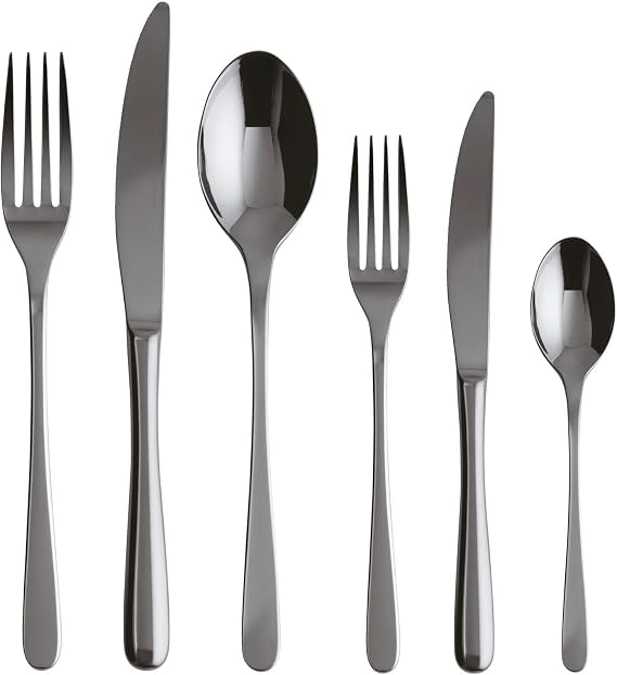 Sambonet Service 36 Pieces Monoblock Taste Pvd Cutlery for 6 People 6 Table Spoons 6 Table Forks 6 Table Knives 6 Fruit Forks 6 Fruit Knives and 6 Teaspoons Dishwasher Safe Black