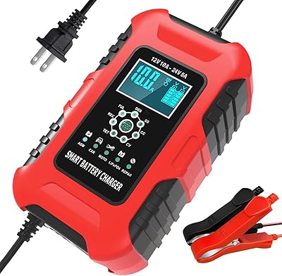 ATian 10-Amp Battery Charger, 12V10A 24V5A Smart Automatic Maintainer Trickle Charger with Temperature Compensation for Car Motorcycle Lawn Mower Lear-Acid AGM LiFePO4 Battery