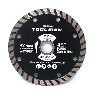 Toolman 4-12 Turbo Diamond Blade DryWet Cutting for Masonry block and brick Continuous Rim Circular Saw 58 78 arbor STH024