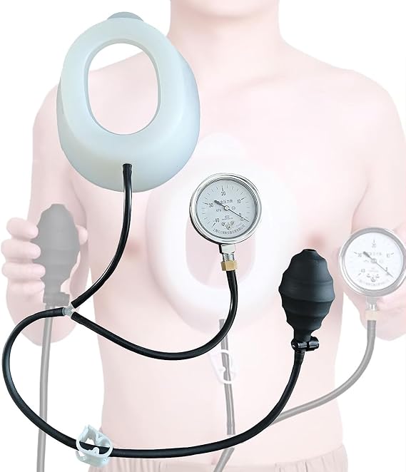Pectus Excavatum Vacuum Bell, Pectus Excavatum Orthosis Brace, Sternal Depression Support for Sunken Chest, Sternum Brace with Pressure Gauge M