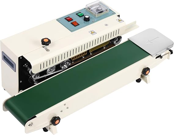 Continuous Sealing Machine 500W Automatic Horizontal Band Sealer with Conveyor Belt 0-12M/Min Speed 0-300℃ Temperature Control for Food Packaging Pharmaceutical Bags