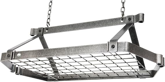 Enclume Decor Retro Rectangle Ceiling Rack with Grid, Hammered Steel