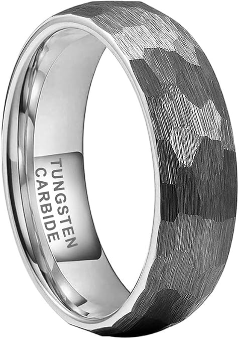 TUTISS Tungsten Hammered Rings 6mm 8mm Silver Black Gold Rose Gold Mens Matte Finish Domed Comfort Fit Engagement Ring