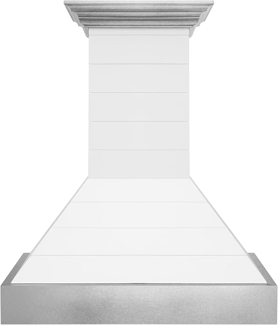 ZLINE 36 in. Wooden Wall Mount Range Hood in Rustic Shiplap Bright White Finish with Stainless Steel Accents (365WW-36)