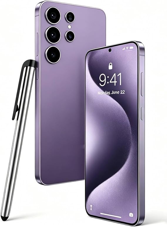 Unlocked Phones C24 Ultra 6.3" FHD Smart Phone, 128GB+4GB Unlocked Android Phones, 6800mAh Battery Cell Phone, Android 14, 72MP Camera, 5G/Dual SIM/Face ID/GPS (Purple)