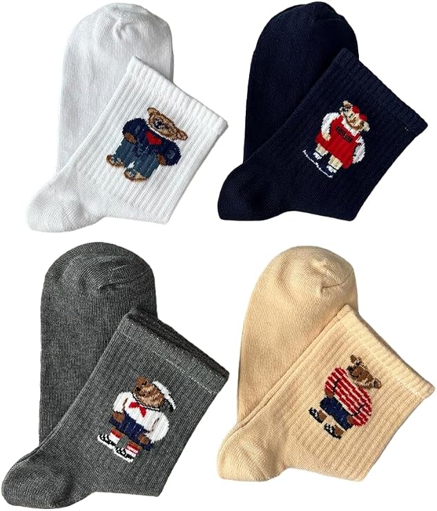 4'lü Teddy Bear Set Unisex Kokulu Tenis Çorap Tek Beden