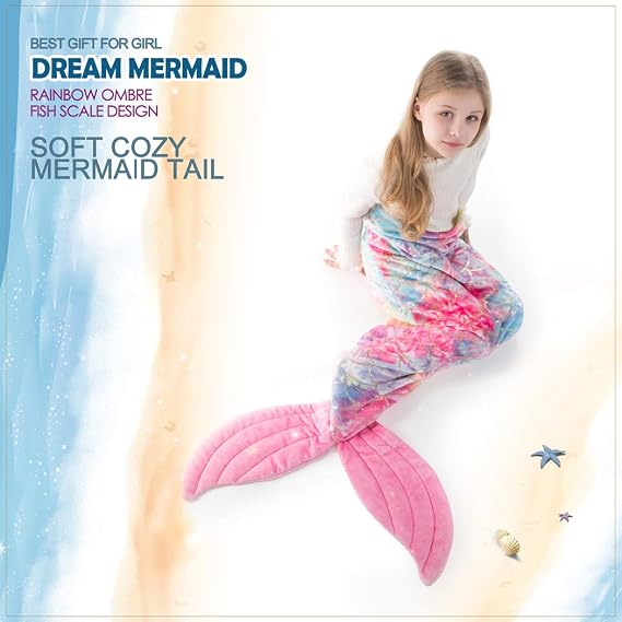 COSUSKET Mermaid Tail Blanket for Girls, All Seasons Soft Premium Colorful Fish Scale Design Snuggle