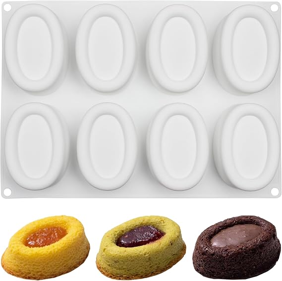 8-Cavity Oval Silicone Financier Mold for Baking Eclairs
