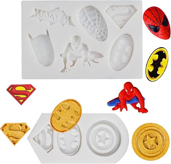 2 Pieces Superhero Themed Silicone Fondant Mold for Cookies, Candy, and Chocolate