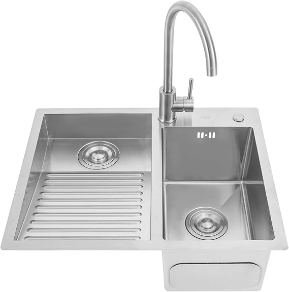 Household Stainless Steel Laundry Sink with Washboard 23.62 In Bathroom Sink with Faucet Easy To Clean Outdoor/Indoor Double Sink Laundry Pool (23.62 * 18.89in Washboard on the Left (with faucet))