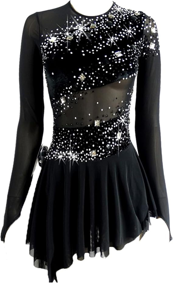 LIUHUO Figure Skating Dress - Black Velvet Dress for Girls Competition