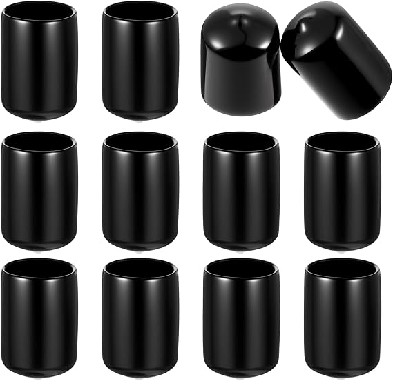 12 Pcs 1-Inch Rubber Caps and Plugs, Round End Cap for Metal Tubing Protective Rubber Caps Black Vinyl Cover Screw Thread Protectors Assortment Kit for Metal Tube Rod Bolt Screw