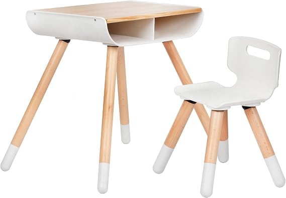 WeeSprout Toddler Desk & Chair Set, Sturdy Solid Wood Legs + Desk Surface, Adjustable Height, Built-in Storage, Tool-Free Assembly, Modern Design, for Kids Arts & Crafts, Snacks, Homework & Play