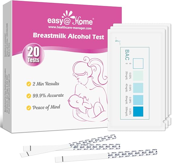 Easy@Home Breastmilk Alcohol Test Strips, 20-Pack | At-Home Alcohol Tests for Breastfeeding and Lactation Milk Testing; Quick, Easy-to-Read Results for Nursing Mothers, EBA-20T