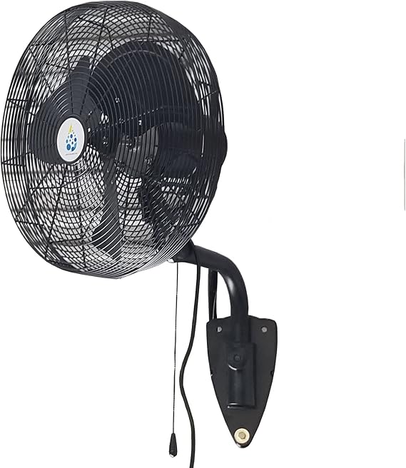 Patio Misting Fan - 18 Outdoor Oscillating Black Fan with 1500 PSI Pump - For Residential Patio Misting, Restaurant Misting, Industrial Misting System - Wall mount Fan - Weather Proof Fan