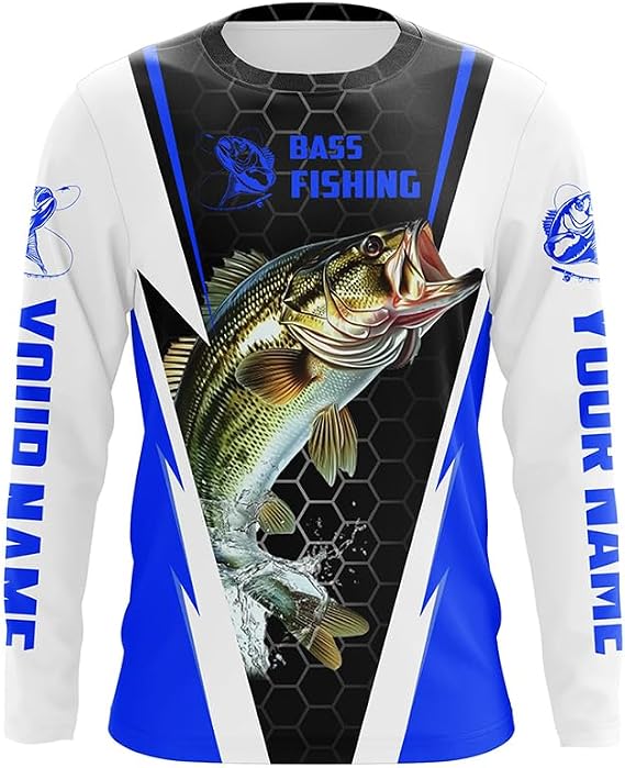 Personalized Bass Fishing Jerseys, Bass Fishing Long Sleeve Fishing Tournament Shirts | Blue