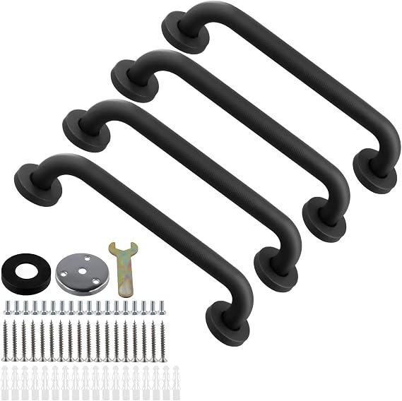 4 PCS Grab Rails for Bathroom, 12 Inch Grab Handles for Elderly, Non-Slip Hand Rails for Outdoor Steps, Stainless Steel Shower Hand Rail for Disabed People, Indoor and Outdoor