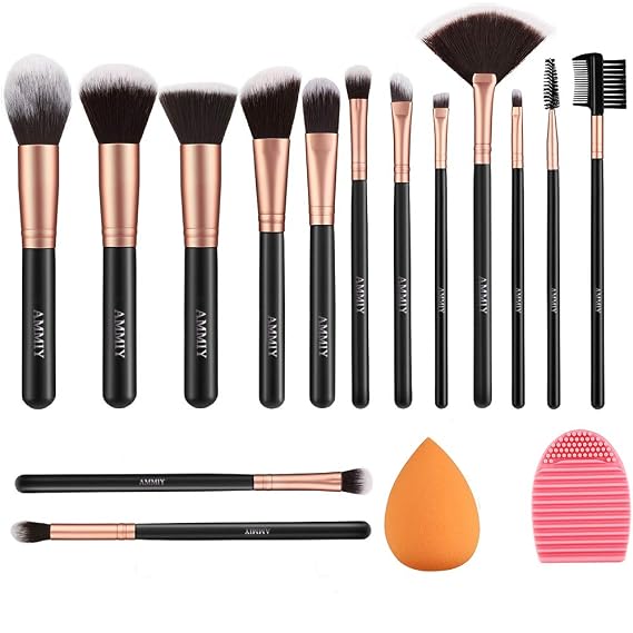 Makeup Brushes Rose Golden 14 Pcs Makeup Brush Set with Blender Sponge and Brush Cleaner Premium Synthetic Kabuki Foundation Face Powder Blush Eyeshadow Cruelty-Free Brochas De Maquillaje