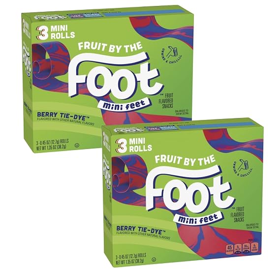 Fruit Snacks | Fruit By Foot Flavored Snacks, Berry Tie-Dye & Strawberry Tie-Dye, Family Pack, 18 Rolls, Kids Snacks, Halloween Candy Alternative (6 - Mini Rolls)