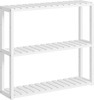 SONGMICS Bamboo Bathroom Shelf, 3-Tier Adjustable Plants Rack, Wall-Mounted or Stand, in The Living Room, Balcony, Kitchen, 5.9 x 23.6 x 21.3 Inches, Cloud White UBCB13W