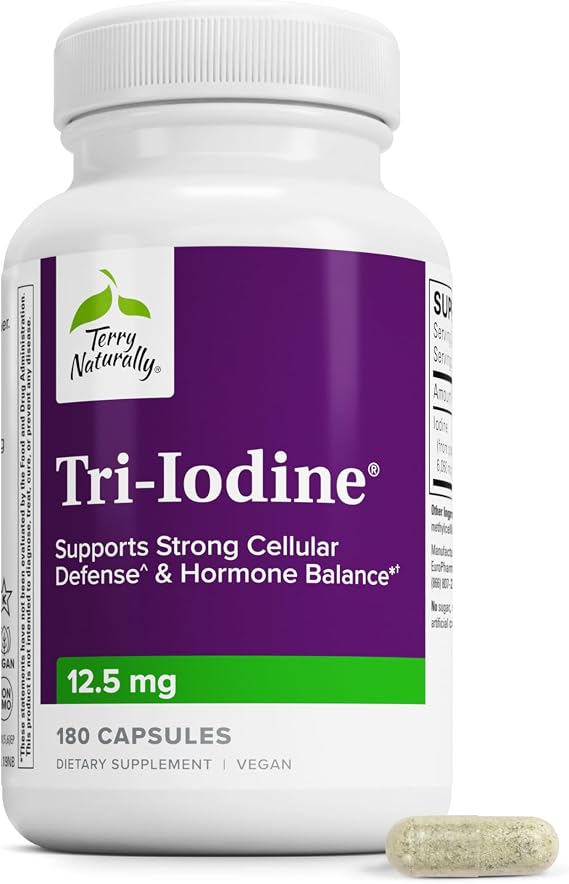 Terry Naturally Tri-Iodine 12.5 mg - Thyroid Health Supplement - 180 Count
