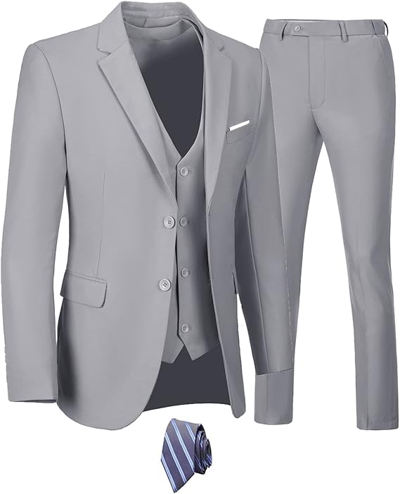 Furuyal Mens Suits 3 Piece Slim Fit Suit Set Formal Wedding Business Tuxedo