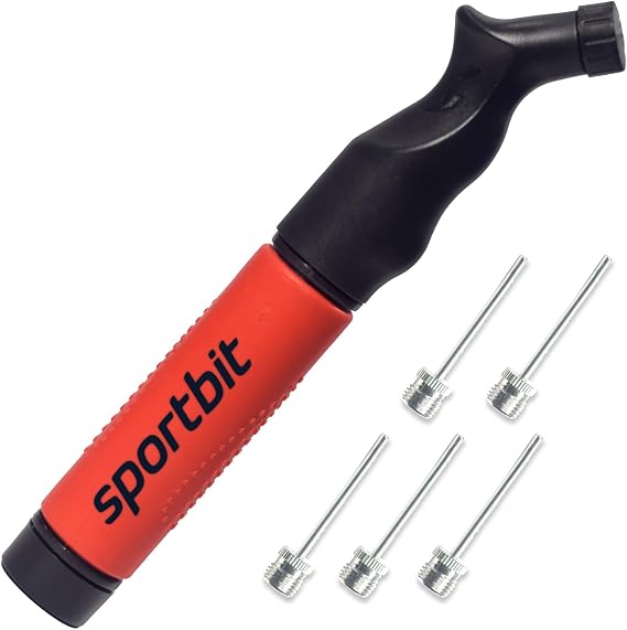 SPORTBIT Ball Pump for Sports Balls - Push & Pull Inflating System - Hand Pump for Exercise Balls - Volleyball Pump, Basketball Inflator, Ball Air Pump - Goes with 5 Needles Set