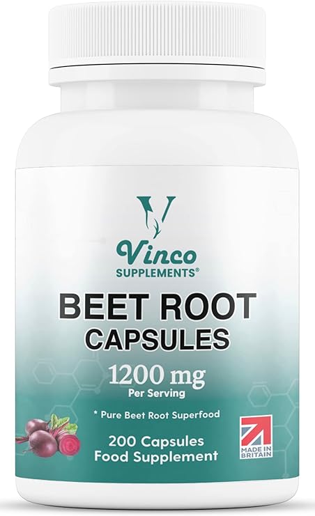 Vinco Beetroot Capsules - 1200mg Beetroot Powder Per Serving - UK Made, Non-GMO, Gluten-Free, Vegan Food Supplement - 200 Capsules