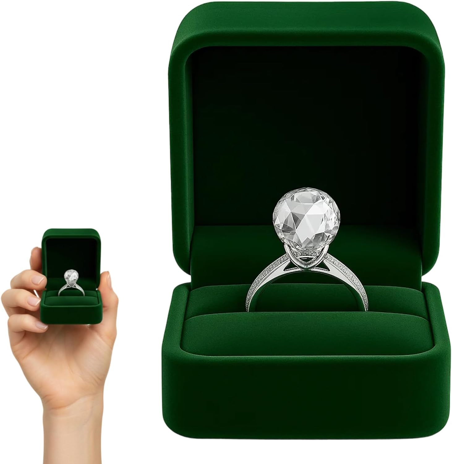 Engagement Ring Box, Elegant Green Jewellery Box for Wedding Proposals and Ceremonies, Compact 5x6x5 cm Ring Storage Solution