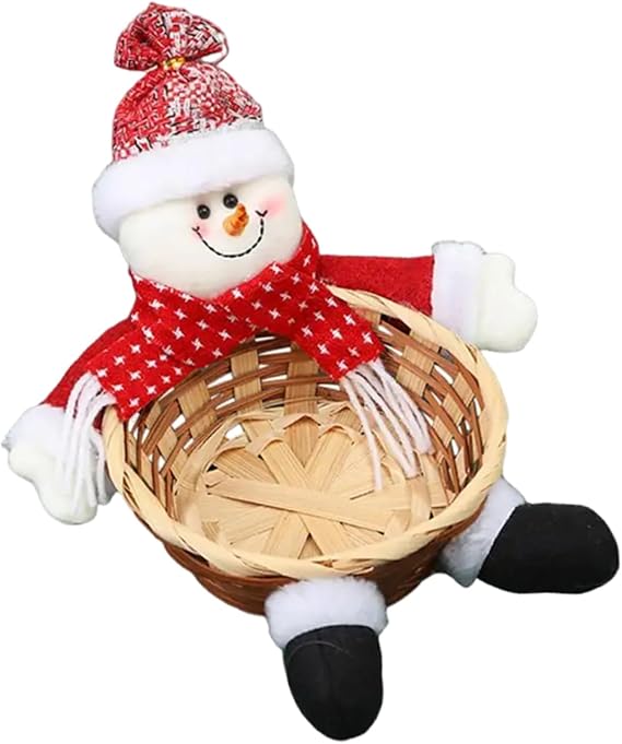 mdgfge Christmas Candy Storage Snowman Candy Bowl Woven Holder Basket for Xmas Winter Holiday Party Table Desk Decor